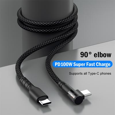 Кабель 100 Вт Type C - USB C PD Кабель для быстрой зарядки Type C - Type C угловой 90° Кабель для передачи данных для iPhone Macbook Samsung Xiaomi Huawei