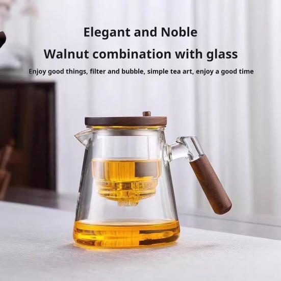 800ml Teapot Water Separation Glass Glass Teapot Wooden Handle Heat-Resistant Precise Pouring Tea Kettle Easy To Clean Tea Pot for Loose Tea Brewing