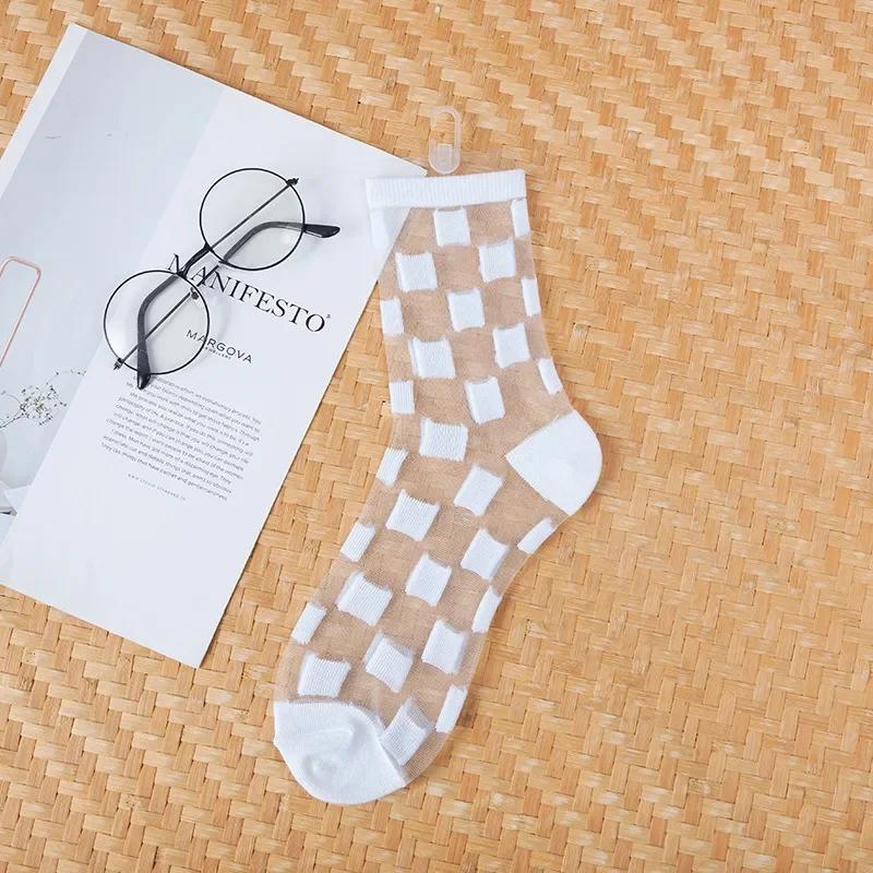 Носки в горошек женские прозрачные кристально-шелковые носки летние ультратонкие дышащие для девочек кавайные милые нейлоновые длинные носки