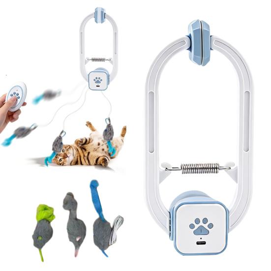 Подвесная игрушка для кошек в дверной проем, электрическая интерактивная вращающаяся дразнилка с перьями, эластичная веревка, виляющая, подпрыгивающая плюшевая мышь для кошек, для упражнений, снятия скуки