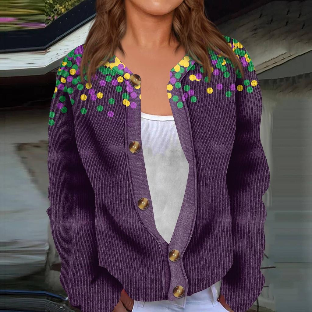 Женский кардиган с длинным рукавом и принтом «Карнавал» на пуговицах