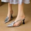 Fashion High Heel Slippers for Women Outwear Transparent Splicing Pointed Toe Fashion Korean Style Slip-On Shoes Summer Heeled Sandals