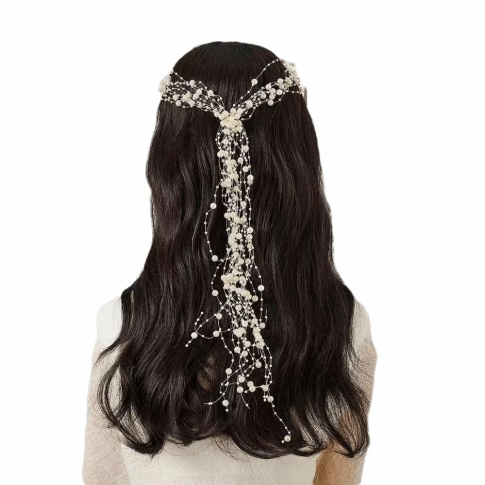 Imitation Pearl Beaded Tassel Wreath Multi-Layer Women Daily Hair Wear Wedding