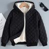 Kids Boys Teddy Lined Hooded Argyle Quilted Coat Fleece Zipper Artificial Jacket