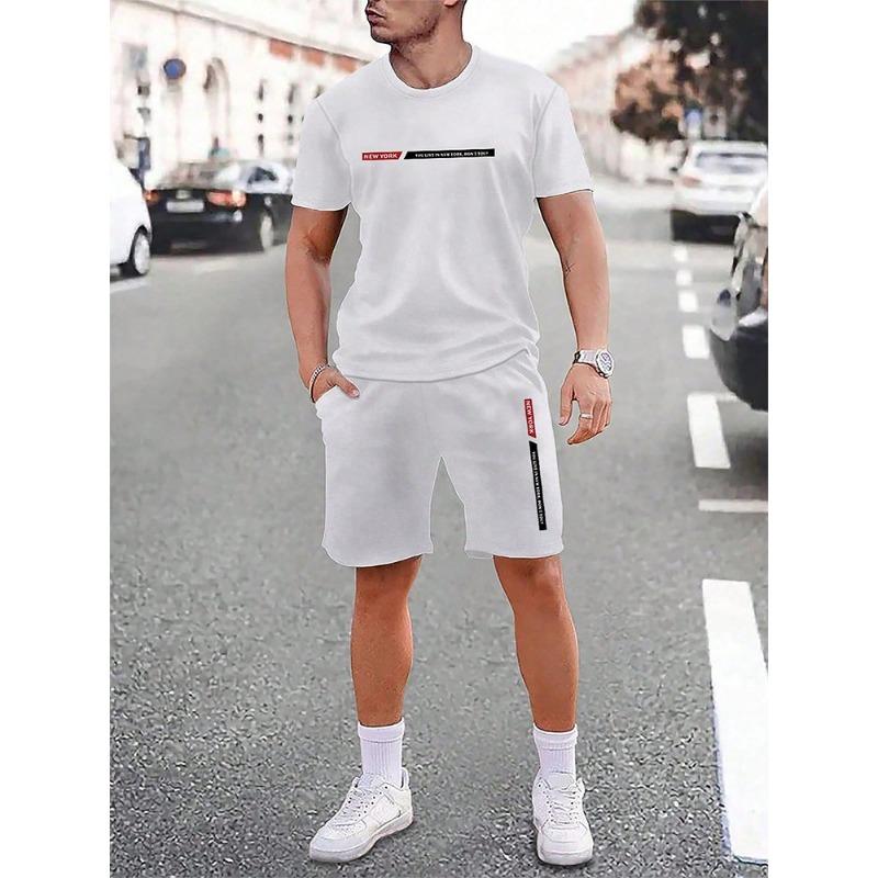 Городской уличный модный мужской костюм с круглым вырезом и короткими рукавами, простой топ с круглым вырезом, повседневные и удобные шорты