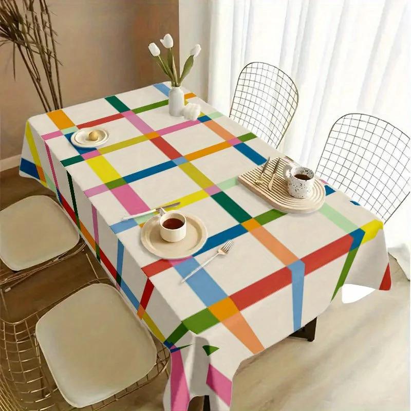 1pc Soft, Fashionable and Beautiful Colorful Checkered Tablecloth, Machine Washable and Easy to Clean, for the Dining Tablexzj