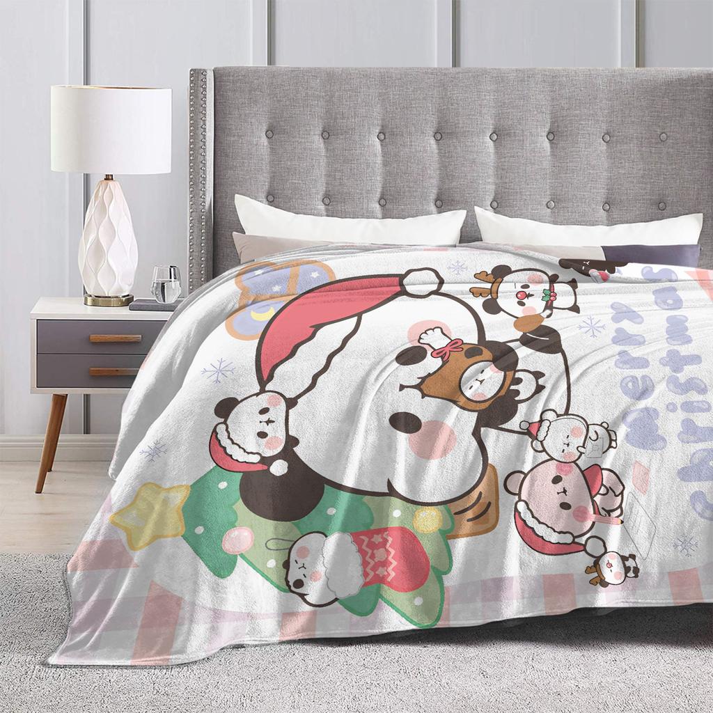 Bear and Panda Bubu Dudu Balloon Flannel Blankets Warm Soft Bedding Throws for Outdoor Travel Print Bedspread Sofa Bed Cover