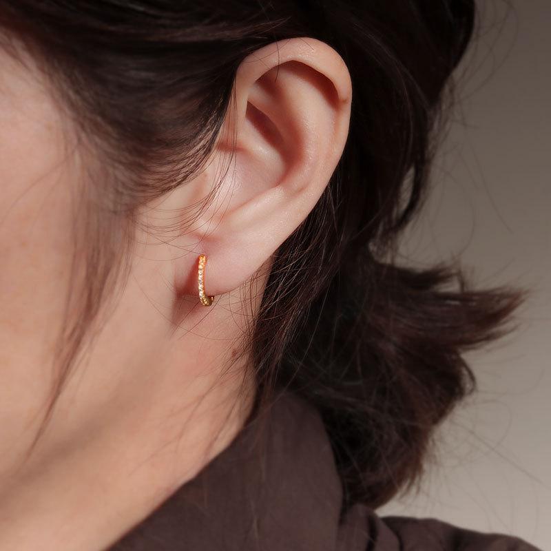 Hot Sale Classical Jewelry Gold Plated S925 Sterling Silver Inlaid Diamond Round Hoop Earrings for Women
