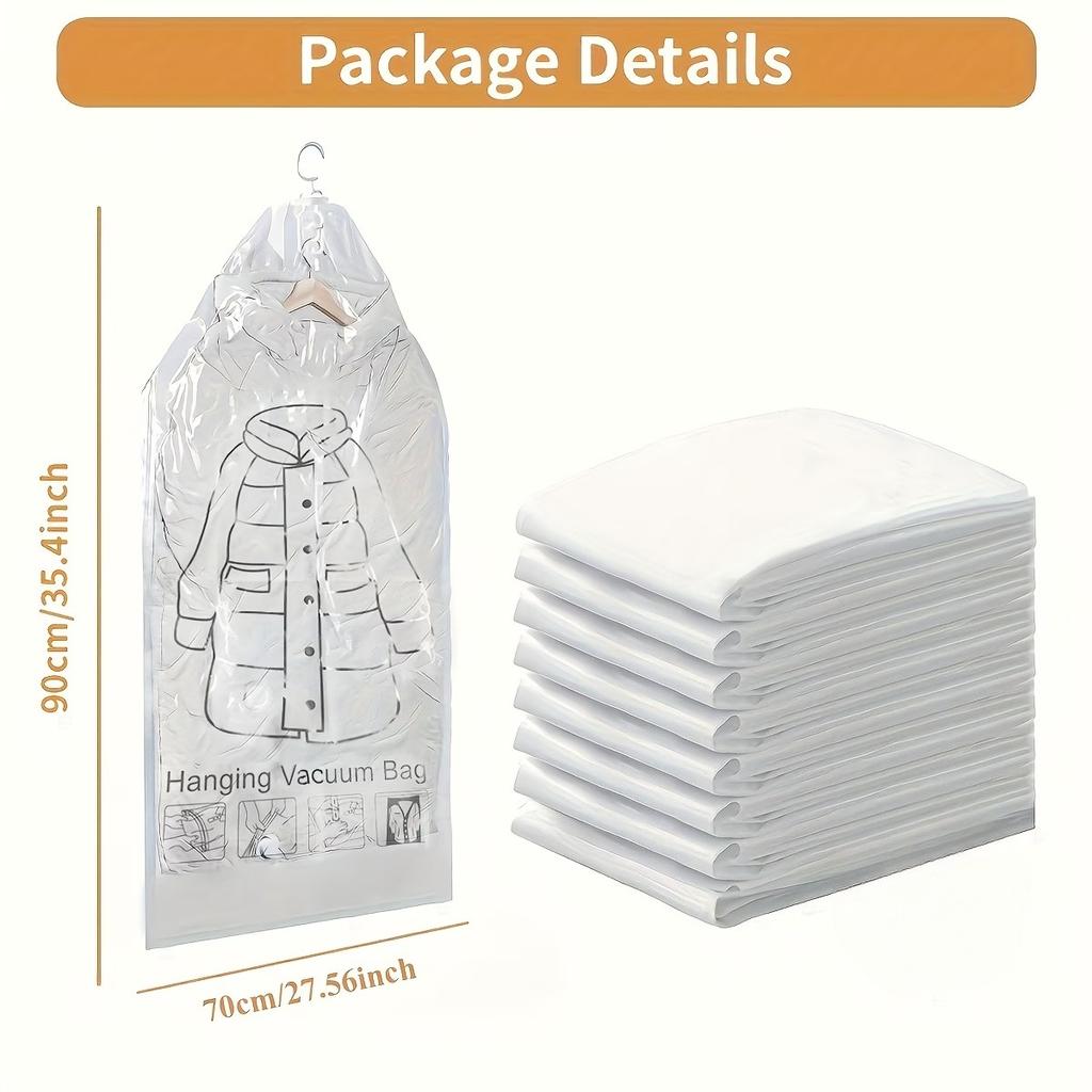 Сверхпрочные вакуумные пакеты для хранения с застежкой-молнией - Компактные подвесные органайзеры для одежды, костюмов, курток, для путешествий - Пластиковый вакуумный упаковщик