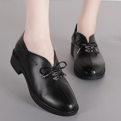 Осенние новые женские туфли из коровьей кожи с толстым каблуком, повседневная рабочая обувь в Корейском стиле, удобная кожаная профессиональная обувь, модная обувь