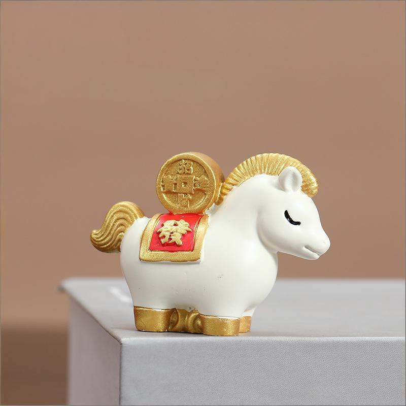 Cute Resin Horse Figurine Chinese Style Desktop Ornament New Year Mascot Miniature Red Good Luck Zodiac Ornaments Cabinet