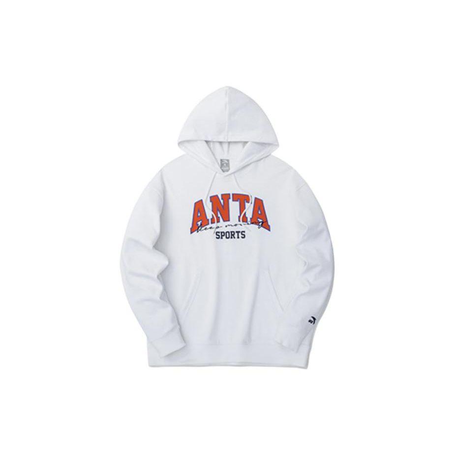 Anta Lifestyle Series Letter Logo Printed Hooded Sweatshirt Unisex Sweatshirt Snow-White 152318709-1