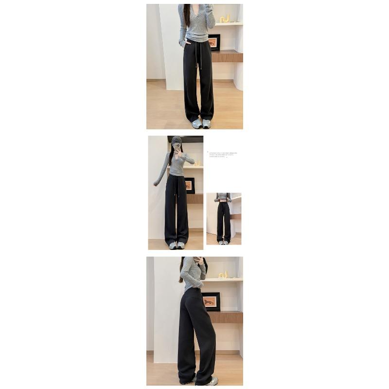 Women White Gray Wide Leg Sweatpants Loose Casual Pants