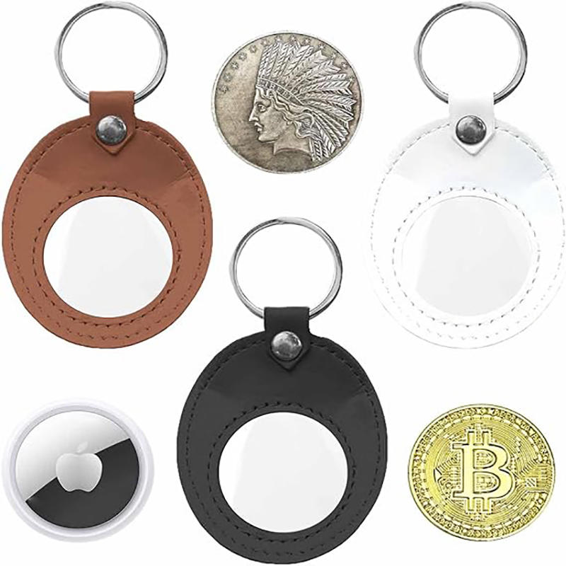 Leather Coin Holder Keychain Double Side Coin Display Case Medallion Sobriety Coin Recovery Chip Airtag Challenge Coin