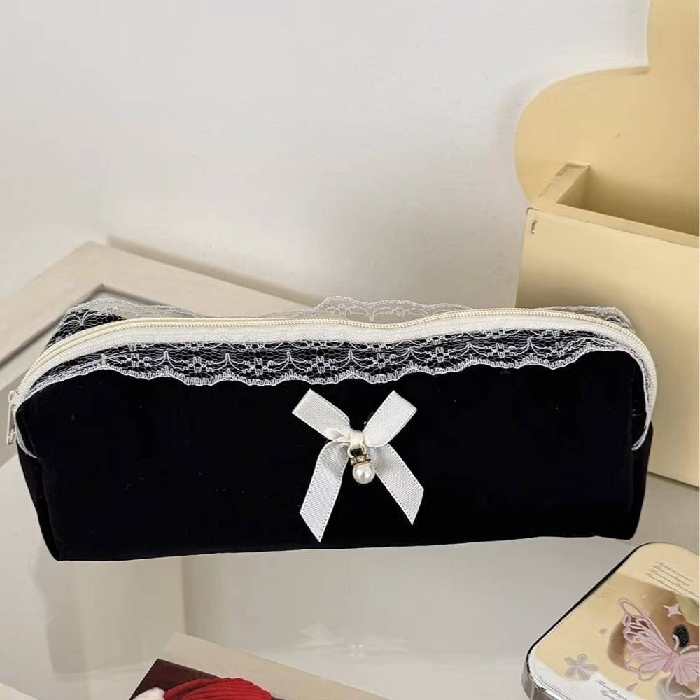 Black Pencilcase Bags Lace Stationery Storage Bag Cute Pencil Case Organizer Pouch