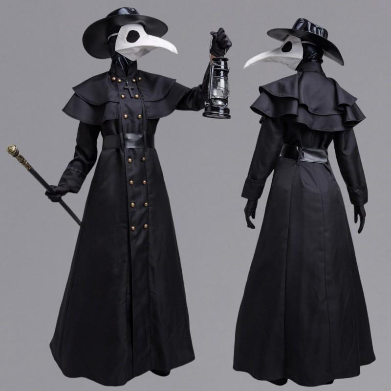 S-5XL Halloween Adult Medieval Steampunk Plague Doctor Costume Crow Long Beak Bird Outfit