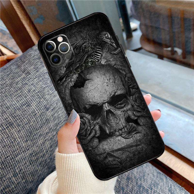 Готический Модный Чехол для Телефона с Черепом для iPhone 11 12 13 14 15 16 Pro Max 12 13 Mini X XR XS MAX 14 Plus Чехол