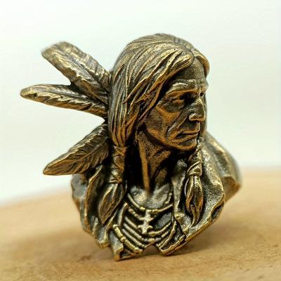 Латунная статуэтка головы индийского племенного воина, бусины для ножа, подвеска, темляк для фонарика, подвесной EDC-инструмент для улицы, аксессуар для DIY-брелока, браслета