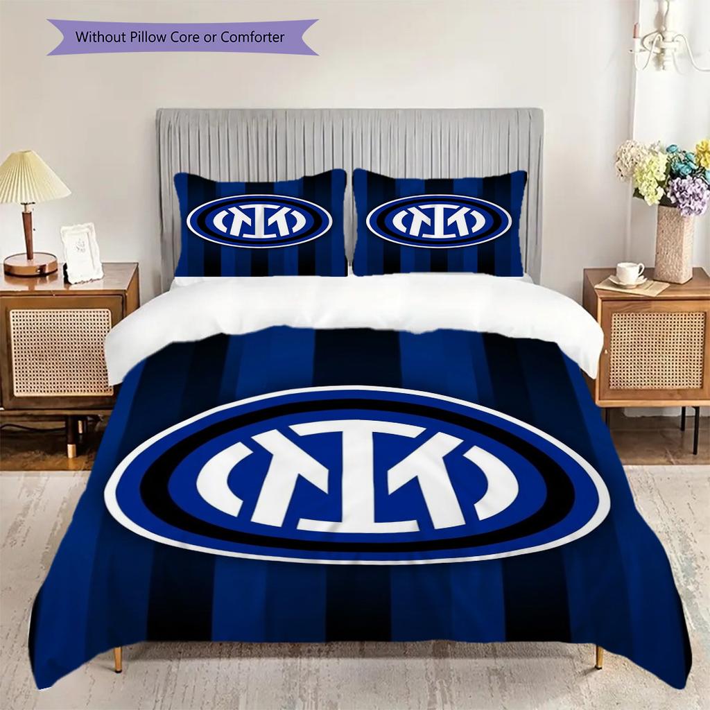 Inter Milan Stripes Emblem Three-piece set (1 * duvet cover + 2 * pillowcase, without core) Christmas birthday gift Duvet cover and pillowcase