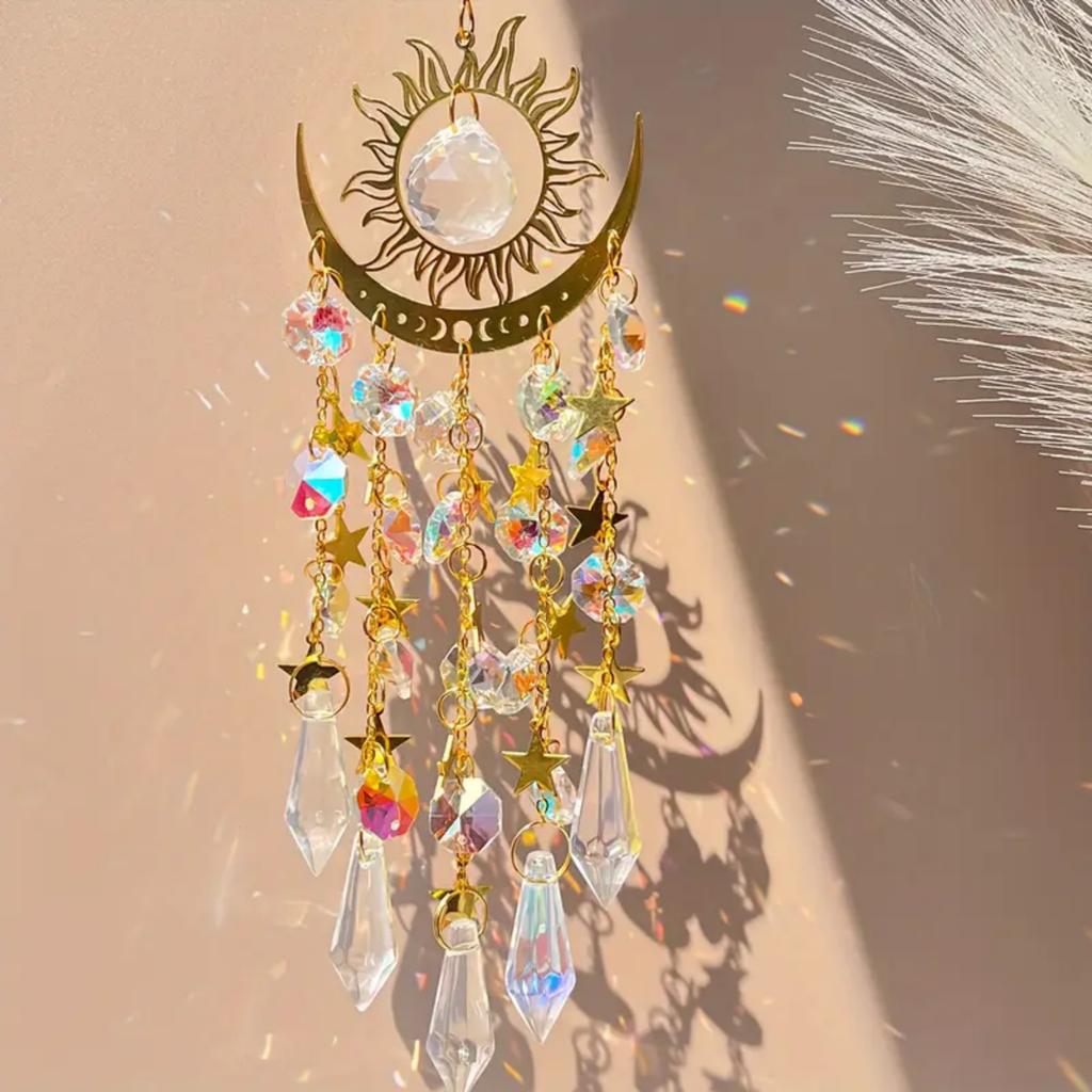 1 шт. Золотая Звезда Луна Уличное Освещение Кристалл Ветер Чим Подвесной Садовый Ловец Солнца Праздничные Украшения Для Свадьбы Вечеринки