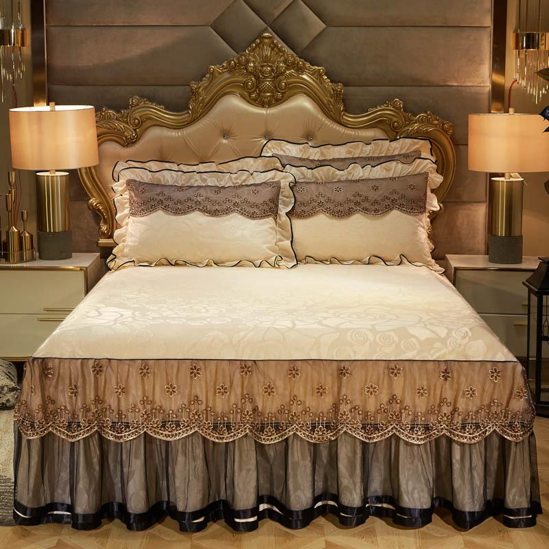 Бархатная кружевная юбка-кровать в европейском стиле, тисненое покрывало, нескользящий защитный чехол, теплое постельное белье на осень и зиму