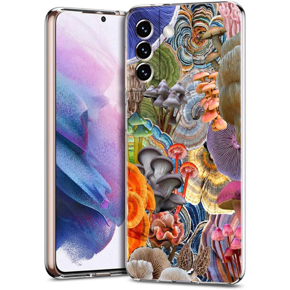 Прозрачный чехол с разноцветными грибами для Samsung Galaxy S24 S23 S22 S20 S21 FE Ultra S24 S23 S10 S9 Plus 5G Мягкий TPU чехол