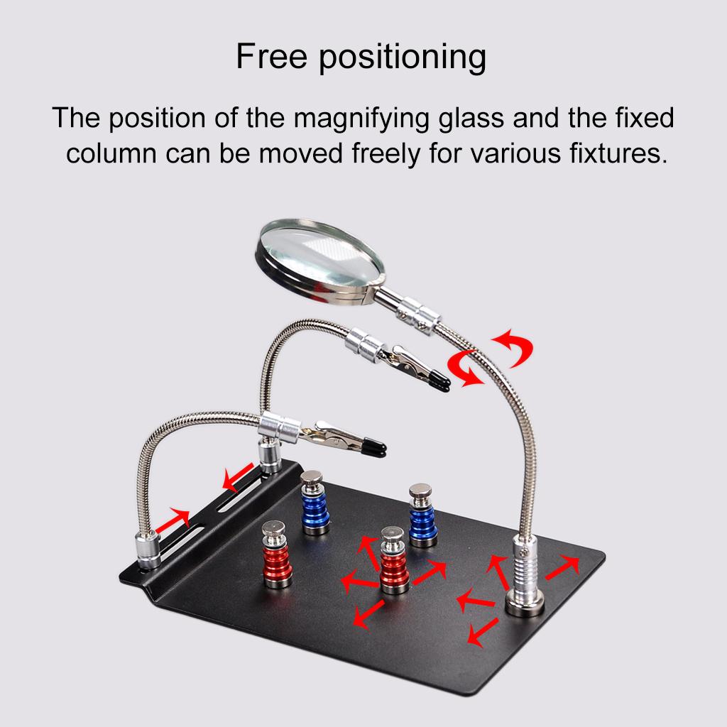 PCB Magnifier Magnetic Circuit Board Clip LED Magnifying Lamp 2 Arms Helping 360°Degree Flipping with Magnifying