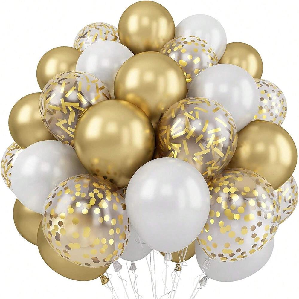 30Pcs 10/12 Inch White And Golden Balloons Pearl White Balloons Golden Confetti Balloons For Birthday Weddings Anniversary Party 5