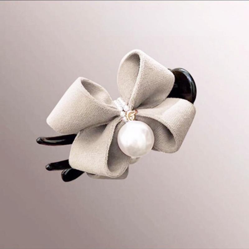 Нежная бархатная заколка для волос с бантом, большая заколка для волос премиум-класса, заколка для волос с французским жемчугом на спине