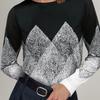 Argyle Print Long Sleeve T-shirt, Casual Color Block Crew Neck Top For Spring & Fall, Women's Clothing