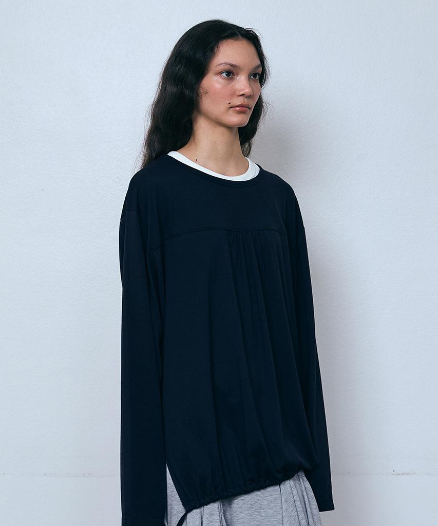 PISCESS Front Shirred Long Sleeve Top_Dark Navy