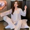 Женский пижамный комплект из ледяного шелка, тонкий атласный костюм с длинными рукавами