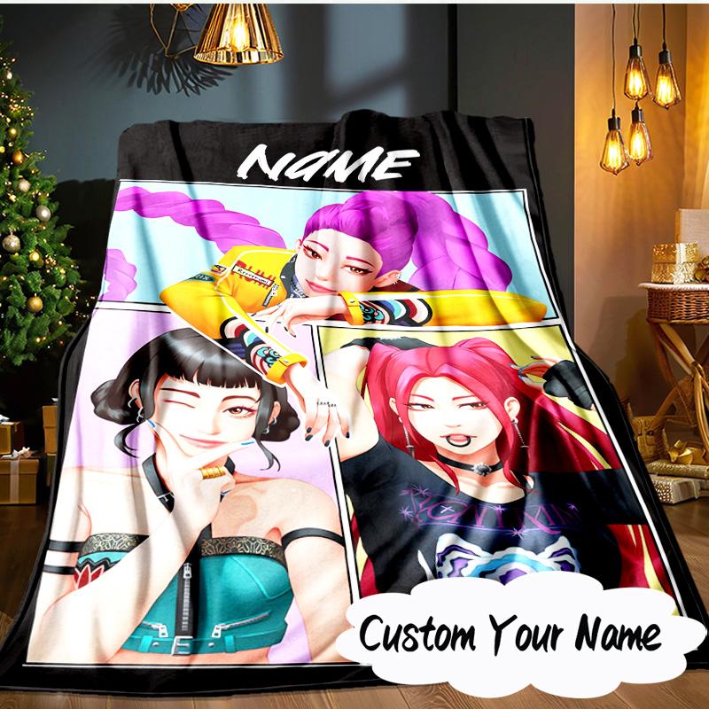 Custom Name KPop Cartoon Blanket Ideal Bedding Blanket Perfect for Travel, Camping, Living Rooms, Offices, Sofas, Fan Christmas gift