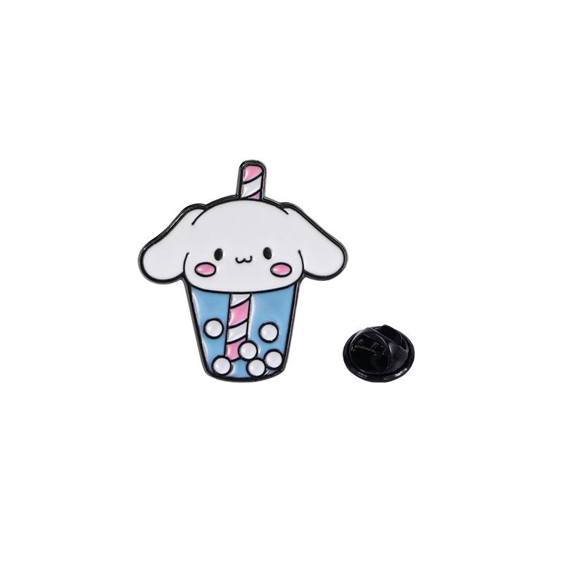 Cartoon Sanrio Milk Tea Brooch Cinnamoroll Pochacco Hello Kitty Enamel Alloy Pin Badge for Clothes Bag Decoration