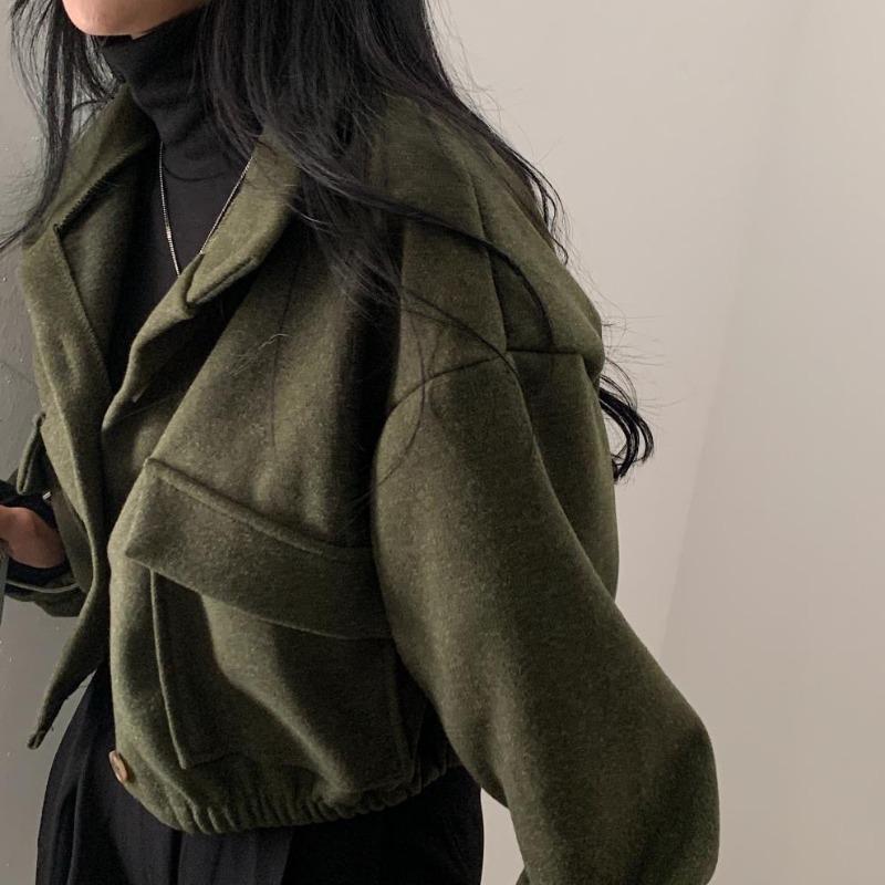 Women's Autumn and Winter Stand-up Collar Niche Short Slouchy Style Loose Casual Tweed Coat