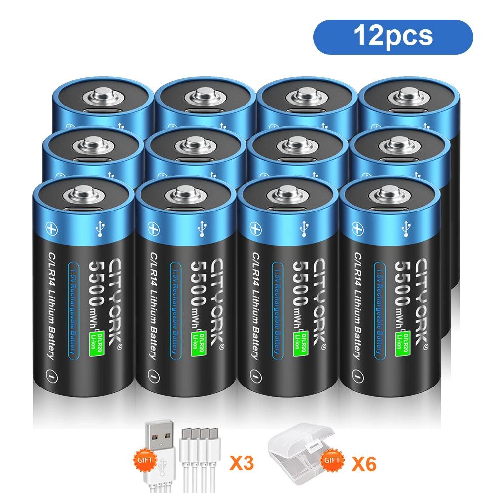 Cityork C LR14 Rechargeable Battery 1.5V 5500mWh Li-ion Batteries Type-c USB Charging for Gas stove,Flashlight,water Heater