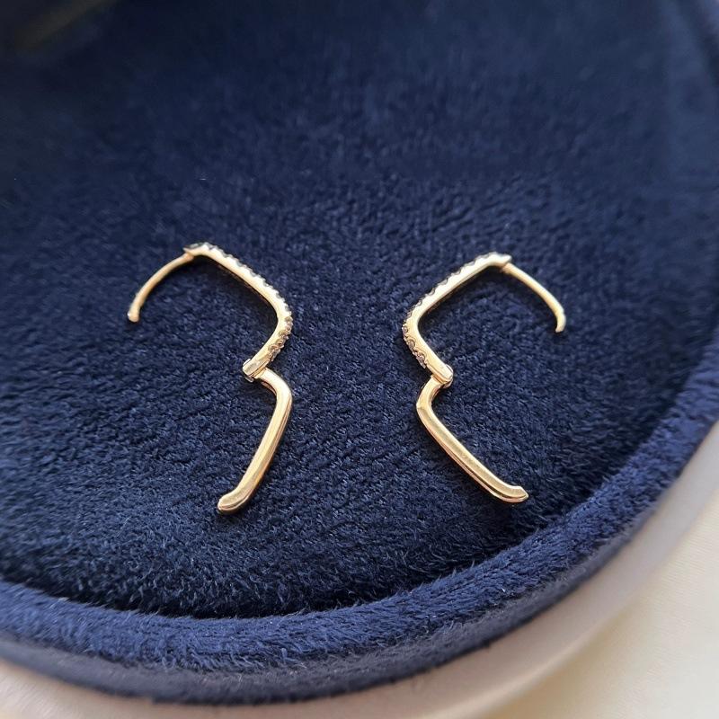 S925 Sterling Silver U-Shaped Geometric Ear Clip Women's Simple Double-Sided Square Diamond Special Interest Light Luxury Earrings