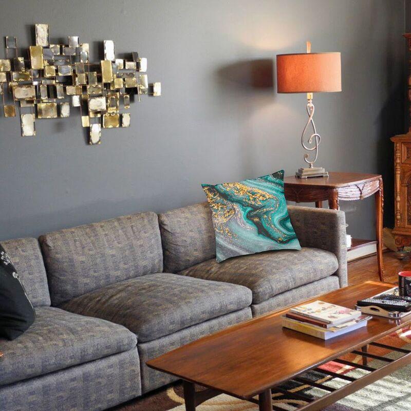 Бирюзовый и золотой мраморный чехол для подушки, украшение для спальни, скандинавская абстрактная текстура, чехол для диванной подушки, наволочка