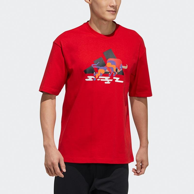 adidas CNY GFX T Тематический узор Тренировочная спортивная футболка с коротким рукавом Красная мужская GP1836
