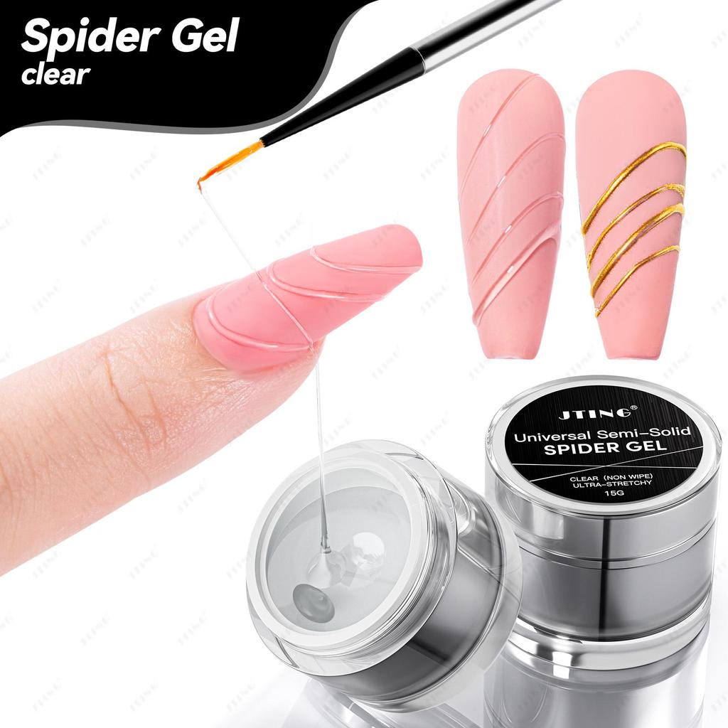 JTING Newest Updated Universal Semi-solid Spider Gel Polish Non Wipe Clear Spider Modelling Gel Nail Polish for Chrome Powder