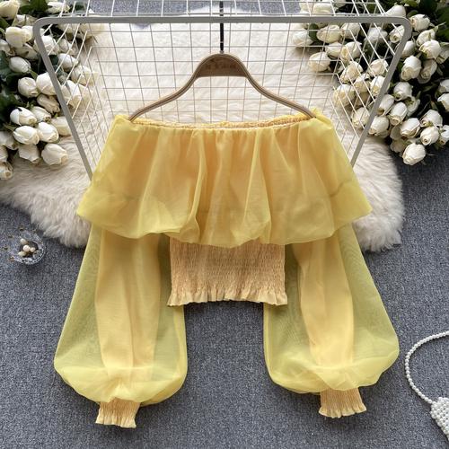 Летние сексуальные рубашки с открытыми плечами и оборками, женские Y2k, милые сетчатые блузки с длинными рукавами, корейские Kpop, облегающие Blusas Mujer