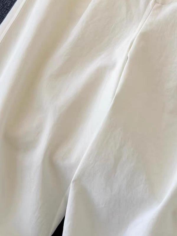 CHAO-Level Casual Wide-Leg Pants for Women: Minimalist Style with Contrasting Waistband and Curved Leg Design