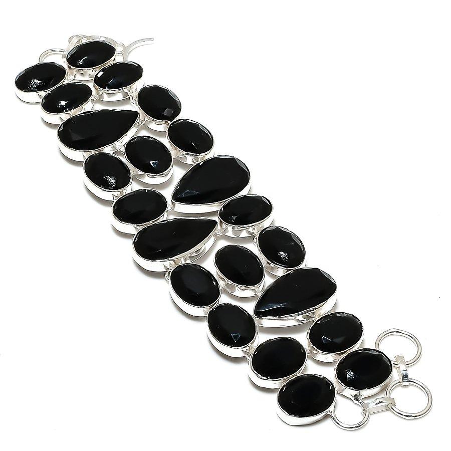 Браслет из черной шпинели из стерлингового серебра 925 пробы 7-8"