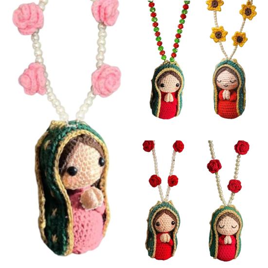 Cute Mary Statue Car Small Resin Car Rearview Mirror Virgin Mary Interior Decoration Charm with Crochet