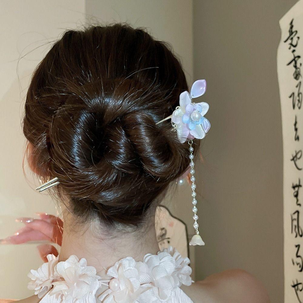 Милые цветы жемчужная кисточка шпилька для волос изысканный цветочный головной убор старинный стиль палочка для волос ханьфу