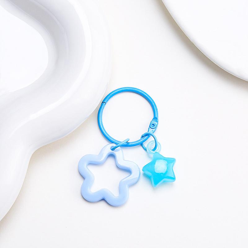 Metal Open Ring Keyrings Colorful Resin Five-Pointed Star Bell Pendant Keychain For Women Girl Car Hanging Trinket Key Holder