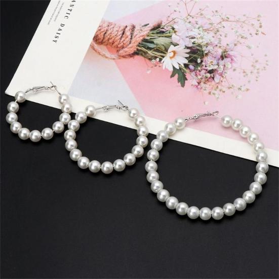 Lucky Jewelry Elegant Lady Faux Pearl Big Circle Dangle Hoop Earrings Statement Gift