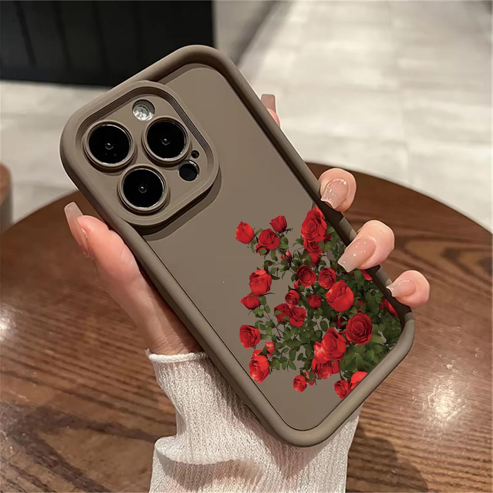 Чехол-картина с цветком красной розы для IPhone 16 11 12 13 14 15 Pro Max XS XR X 8 7 Plus SE 2 14Pro 15Pro Матовый мягкий силиконовый чехол