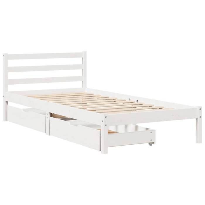 VidaXL Cadre de lit avec tiroirs blanc 90x200 cm bois de pin massif, sommier, cadre de lit simple, cadre de lit en bois 3301535