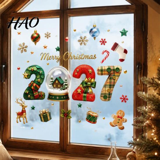 Christmas Window Clings Clings, Static Glass Sticker with Merry Christmas, Elk Gingerbread Party Decor Man Decals, PVC Non-Adhesive Film for New Year